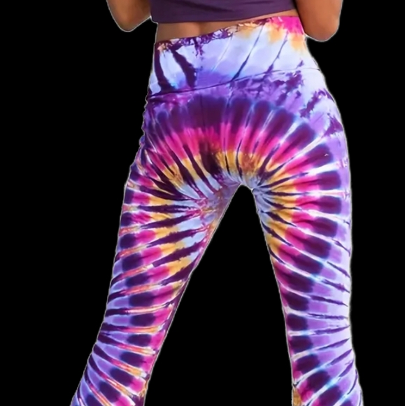 Purple & pink tie dye bell bottom flare leggings 12 - Picture 5 of 6